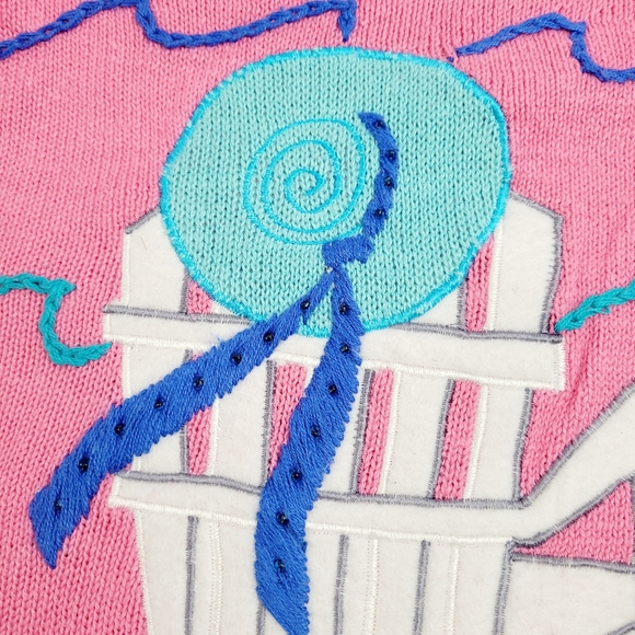 Quacker Factory Beach Summer Seashore Themed Pink Cardigan Sweater Medium - Picture 8 of 14